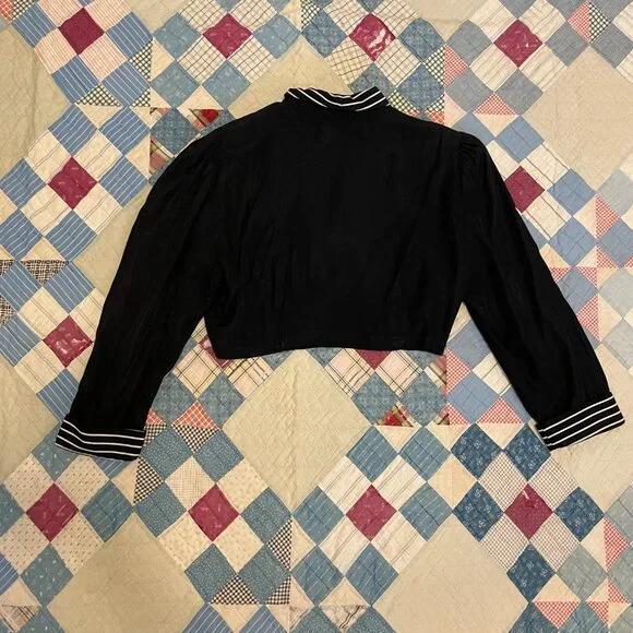 Vintage 1950 Black White Bolero Crop Top Vamp Rockabilly Sexy Short Blouse Small - Picture 13 of 14